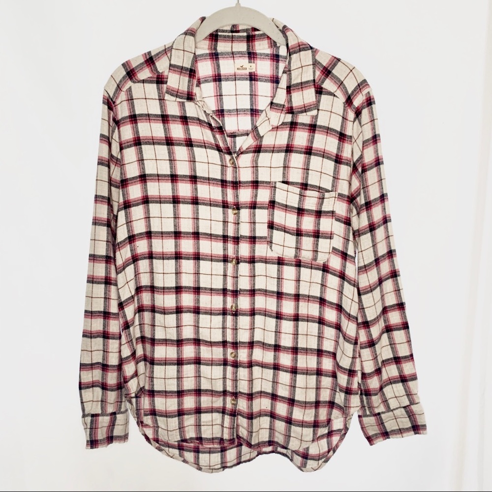 Hollister Pink and White Flannel